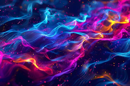 Vibrant Neon Waves of Energy in Technofuturism Aesthetic Digital Art