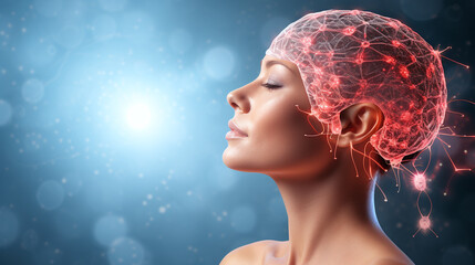 illustration of female head with representation of brain function