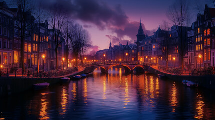 Fototapeta na wymiar Amsterdam Nigh Canals