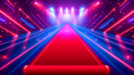 Red Spotlight on Stage with Bright Illumination, Glamorous Event or Show Presentation Background