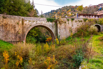 The stone bridge at the entrance of Dimitsana village in Peloponnese, Arcadia, Greece