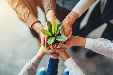 hands holding plant. View from above.