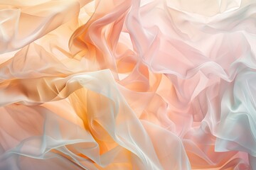 An abstract wallpaper background featuring layers of translucent shapes in soft light pastel hues