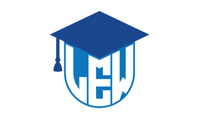 LEW initial letter academic logo design vector template. school college logo, university logo, graduation cap logo, institute logo, educational logo, library logo, teaching logo, book shop, varsity   © Fahim
