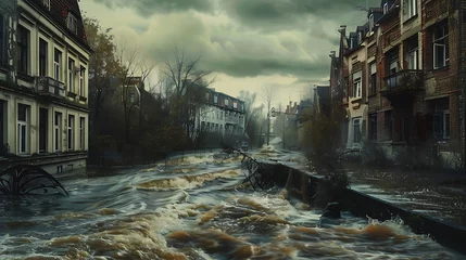 Rolgordijnen Flood . The river overflowed its banks and flooded the city. Disaster © Soul