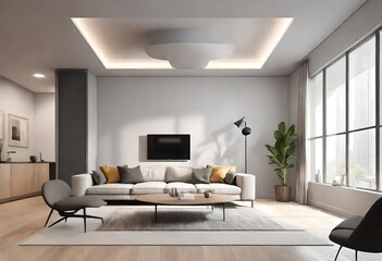 A minimalist flush ceiling design with clean lines and a matte finish, blending seamlessly with the modern interior decor