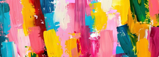 Various vibrant lines of paint intersect in different directions on a canvas, creating an abstract and dynamic composition.