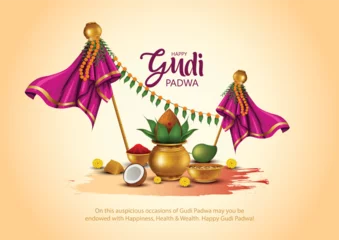Tapeten Happy Gudi Padwa with decorated background of celebration of India. abstract vector illustration design © Arun