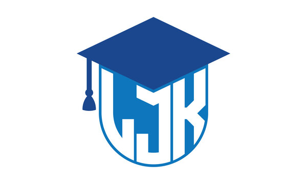 LJK initial letter academic logo design vector template. school college logo, university logo, graduation cap logo, institute logo, educational logo, library logo, teaching logo, book shop, varsity	
