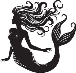 Silhouette of mermaid vector illustration 
