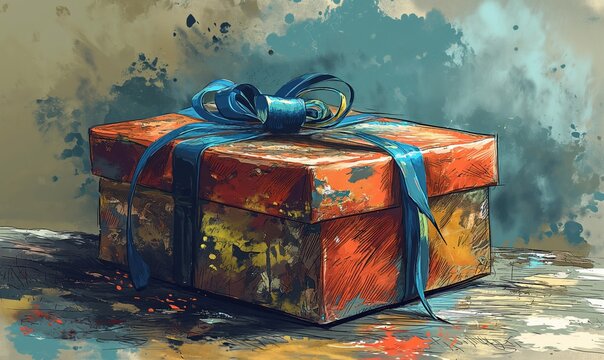 Drawn gift box on the table.