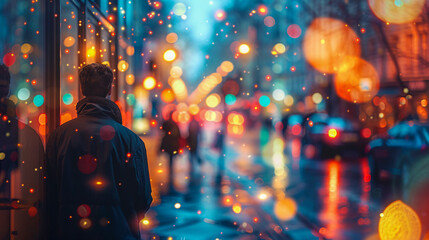 Night City Life: Colorful Bokeh and Street Lights Blur into an Abstract Urban Tapestry