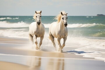 Obraz premium Wild Horses: Galloping Along the Seashore
