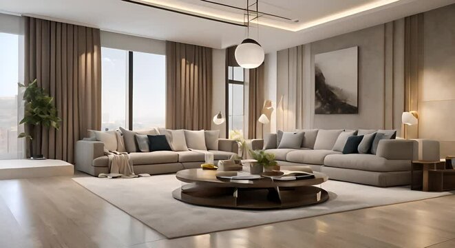 Home interior of modern apartment design of living room hall animation