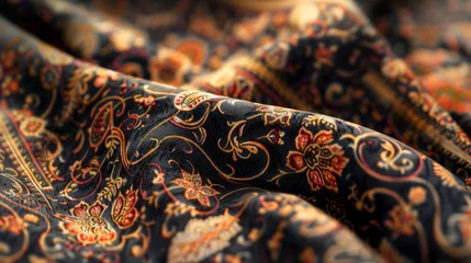 Rolgordijnen Indian fabric pattern. Traditional oriental beautifully folded textile with ornaments © Vladimir
