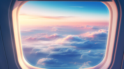 Fototapeta premium Airplane windows provide unique views of the sky and clouds