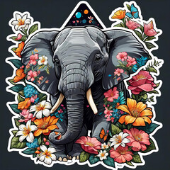 Close-Up Elephant Bird Portrait Floral Sticker Illustration Gen AI