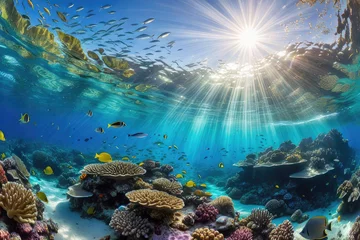 Fotobehang Coral reef and sea under water wild life, ocean fish, diving © Marina Volna