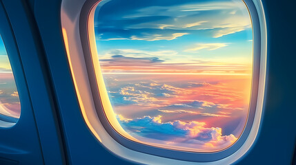 Airplane windows provide unique views of the sky and clouds - obrazy, fototapety, plakaty