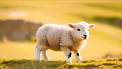Obraz premium A baby sheep standing on its hind legs and wearing a scarf and hat, looking adorable.