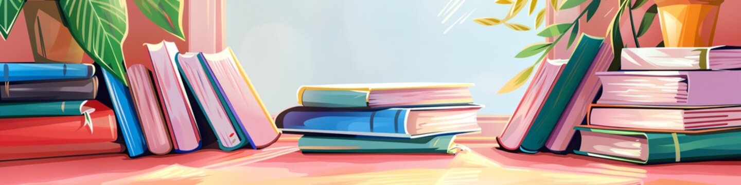 a painting of a stack of books
