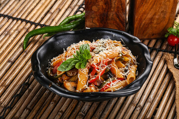 Vegetarian pasta penne with mushroom