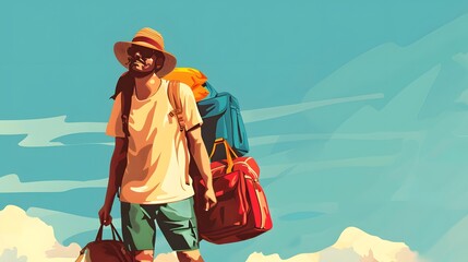 Fototapeta premium Illustration of a traveler. Cartoon style with cheerful color template.