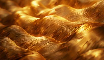 Abstract golden fabric background texture with soft waves for wallpaper or background design.
