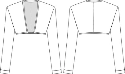 long sleeve collarless crop cropped bolero jacket template technical drawing flat sketch cad mockup fashion woman design style model
 - obrazy, fototapety, plakaty