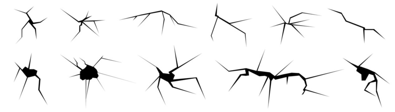 Set with crack eggs or glass effect in black color