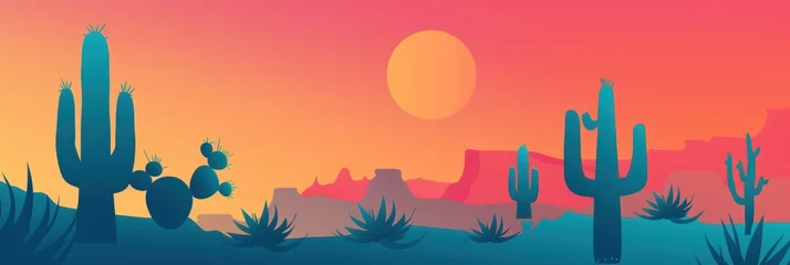 Muurstickers Desert cacti silhouettes against a sunset, perfect for illustrations of Cinco de Mayo themes or travel and nature blog visuals. © Ярослава Малашкевич