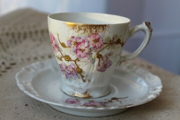 The old porcelain cup. Retro style.