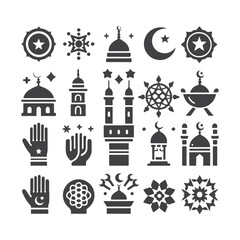 Fototapeta na wymiar Icon elements for an Islamic theme, with a luxury style, monochrome, flat, black and white