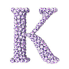 Symbols made from purple soccer balls. letter k