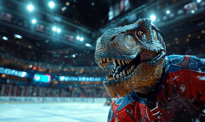 Professional T-rex ice hockey player portrait