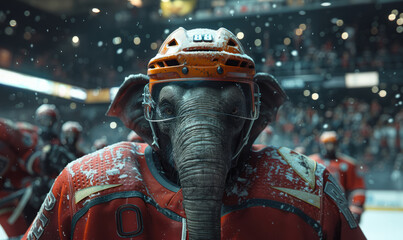 Professional elephant ice hockey player portrait