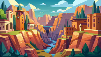 A small city between two canyons Landscape backround