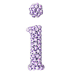 Symbols made from purple soccer balls. letter i