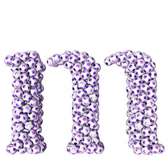 Symbols made from purple soccer balls. letter m