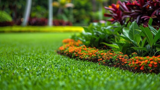 Vibrant flower garden with lush greenery, ideal for text overlay or captions in visual presentations - Powered by Adobe