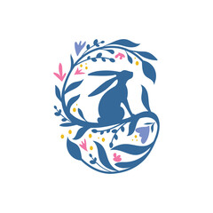 Rabbit silhouette in Easter egg, vector illustration