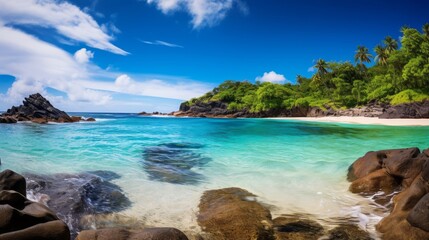 Naklejka premium Clear blue sea and palm trees on paradise island