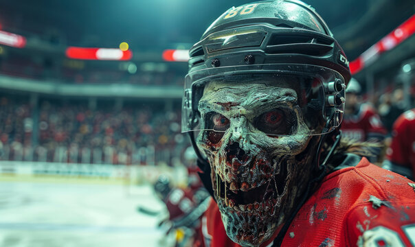 Professional zombie ice hockey player portrait