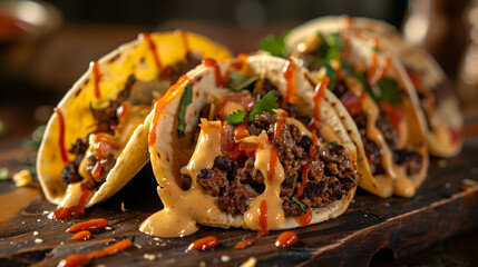 delicious  cheese tacos close up professional food photography - obrazy, fototapety, plakaty
