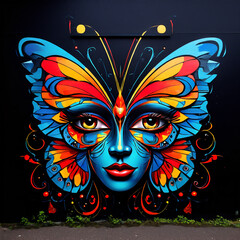 Abstract Butterfly Face Mural