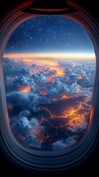 Nighttime vista: mountains, clouds.generative ai