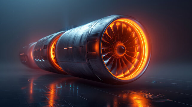 A photorealistic jet engine logo on dark background,generative ai