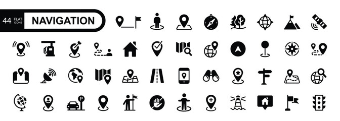 Navigation, location, GPS elements - web icon set. Simple vector illustration.