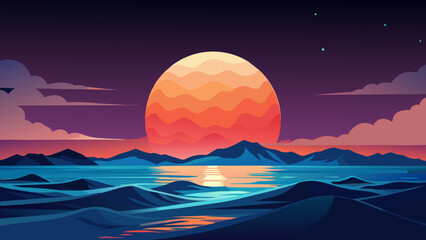 landscape with moon vector art illustration
