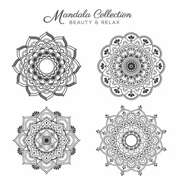 Set Mandala Decorative Ornamental Design Coloring Page Greeting Card Invitation Tattoo Yoga Spa Symb 3